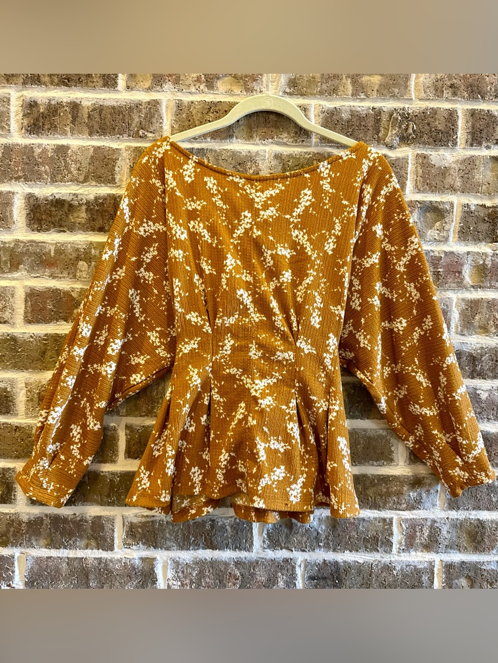 Anthropologie Mustard and White Floral Peplum Blouse